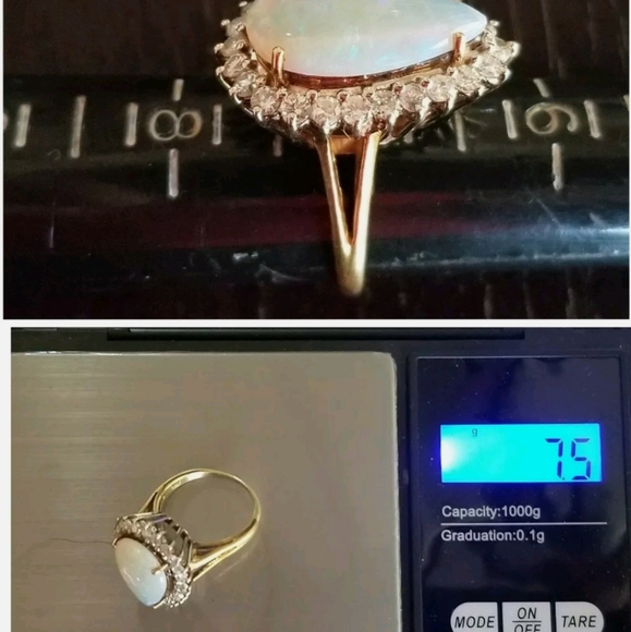 Sold Vintage 18k Gold Opal Diamond Halo Ring - Picture 13 of 13